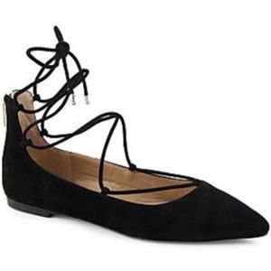 Vince Camuto Pointed Toe Lace-up Ballet Flats - Black Suede (Size 9.5)